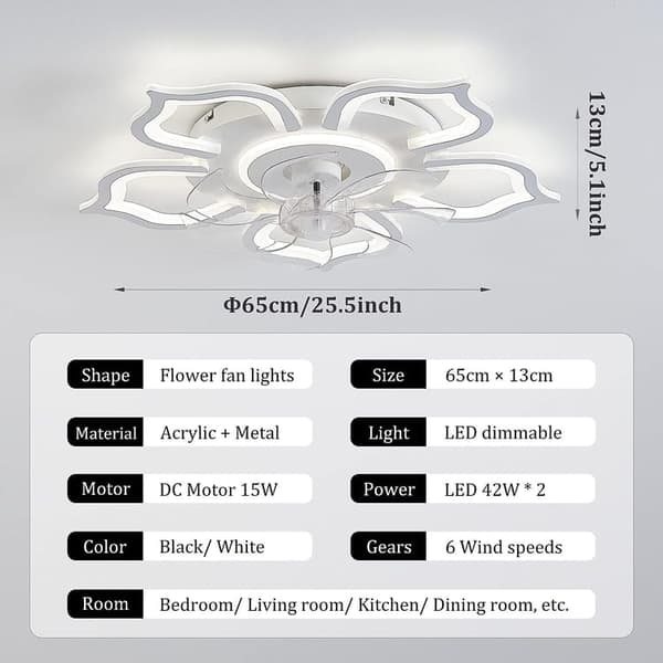 OBOSOE Inbyggd LED-takfläkt 65 cm, fjärrstyrd & appkompatibel – 6 hastigheter, dimbar