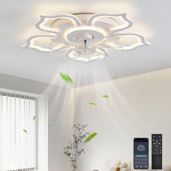 OBOSOE Inbyggd LED-takfläkt 65 cm, fjärrstyrd & appkompatibel – 6 hastigheter, dimbar Vit