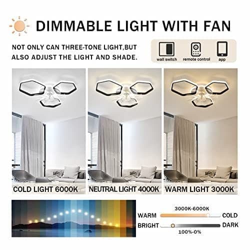 OBOSOE Inbyggd takfläkt 60 cm med LED-plafond – APP & fjärrkontroll, 87 W, dimbar