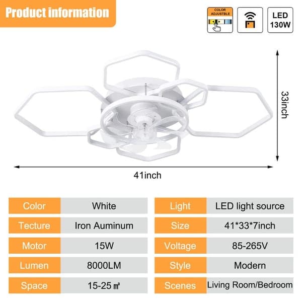 OBOSOE Takfläkt 103 cm med inbyggd LED-belysning – 145 W, 6 hastigheter, dimbar, fjärrkontroll & appstyrning