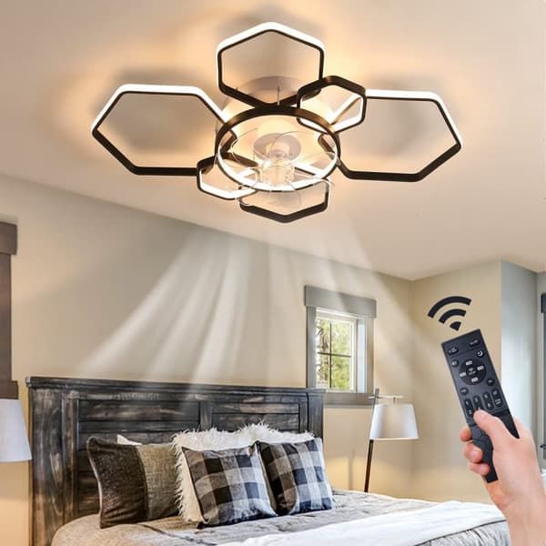 OBOSOE Takfläkt 103 cm med inbyggd LED-belysning – 145 W, 6 hastigheter, dimbar, fjärrkontroll & appstyrning Svart