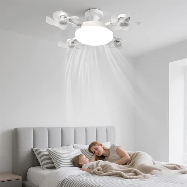 OBOSOE Loftsventilator med lampe E27, fjernbetjent ventilatorlampe med 3 hastigheder til soveværelse/stue