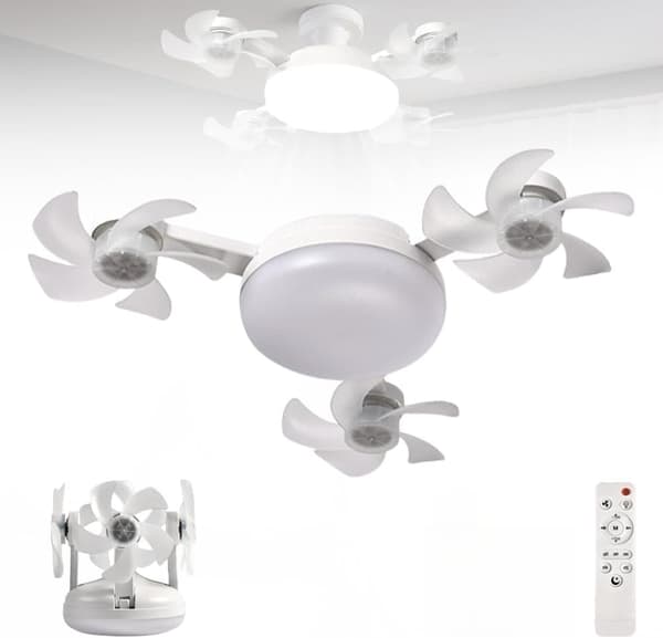 OBOSOE Loftsventilator med lampe E27, fjernbetjent ventilatorlampe med 3 hastigheder til soveværelse/stue 3 Huvuden