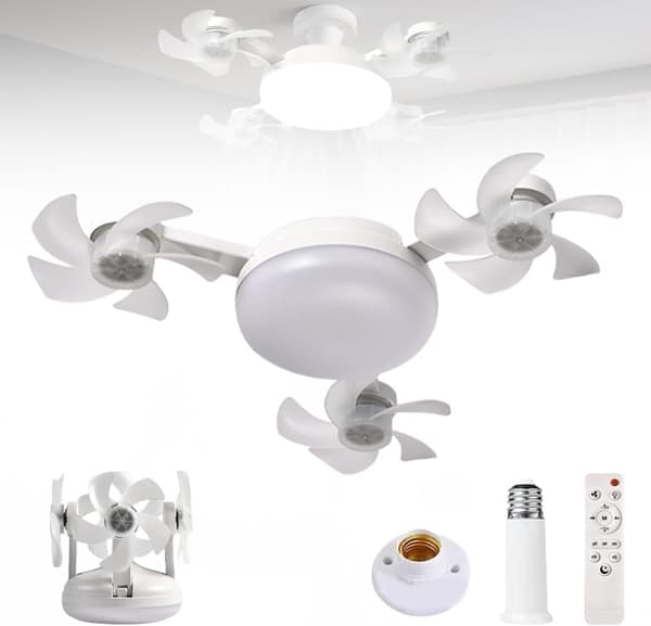 OBOSOE Loftsventilator med lampe E27, fjernbetjent ventilatorlampe med 3 hastigheder til soveværelse/stue