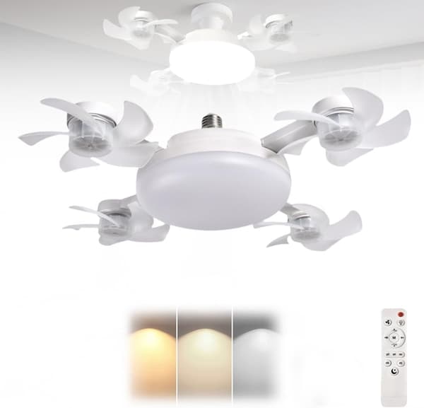 OBOSOE Loftsventilator med lampe E27, fjernbetjent ventilatorlampe med 3 hastigheder til soveværelse/stue