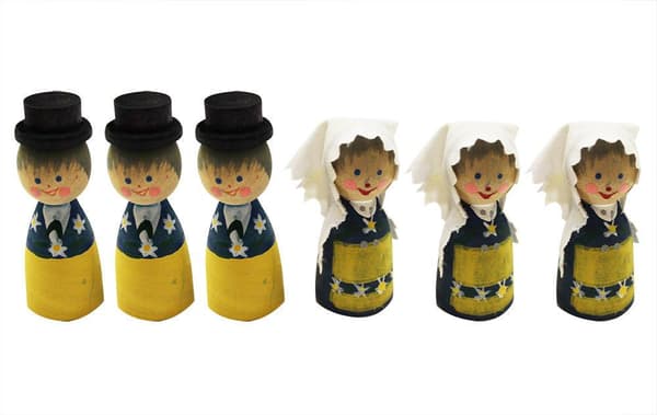 Toarpsdockor figurer i trä med folkdräkt 6-pack x 10