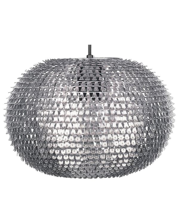 Pendellampa Silver Metall ø 32 x 146 cm Rund Oval Lampskärm Glittrande Paljetteffekt Dekor Bordslampa Inomhusbelysning till vardagsrummet