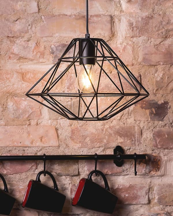 Taklampa Svart Metall 1 Lampa Burform Geometrisk Öppen trådskärm