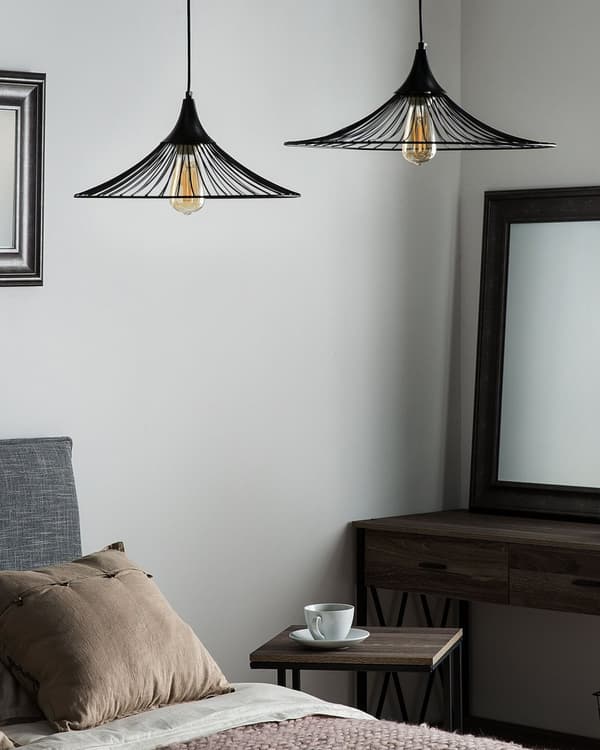 Taklampa Svart Tråd Öppen Skärm Metall Industriell design