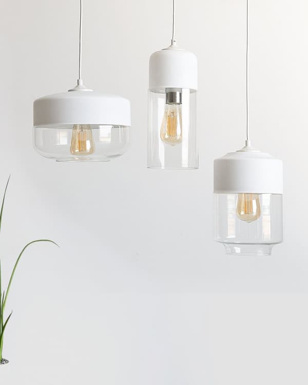 Hängande Taklampa Vit Transparent Glas Skärm Geometrisk Rund Modern Design