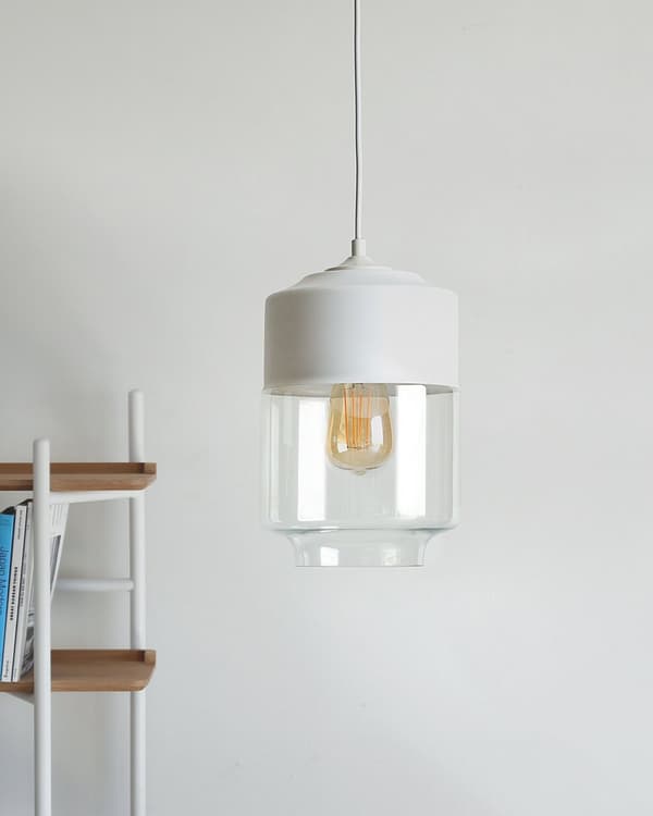 Hängande Taklampa Vit Transparent Glas Skärm Geometrisk Rund Modern Design