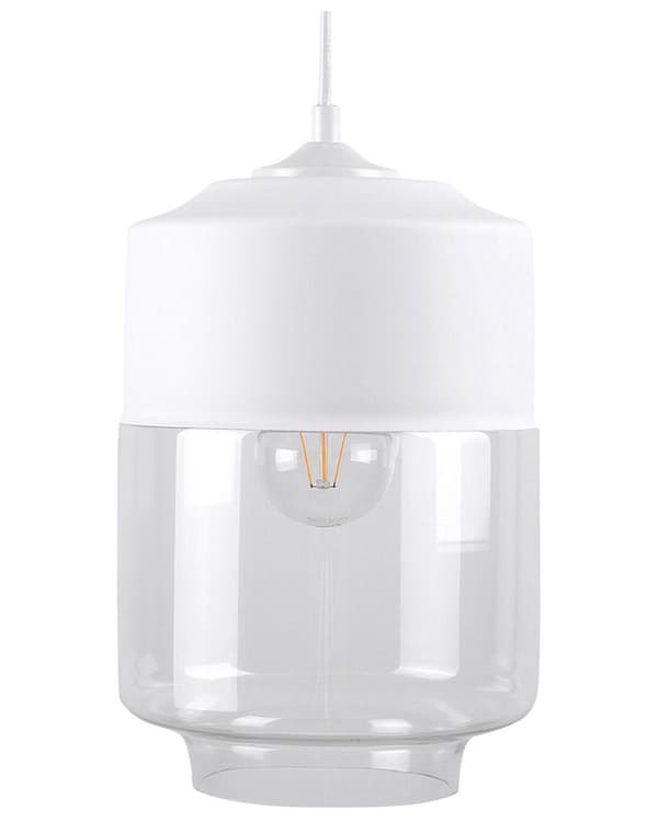 Hängande Taklampa Vit Transparent Glas Skärm Geometrisk Rund Modern Design