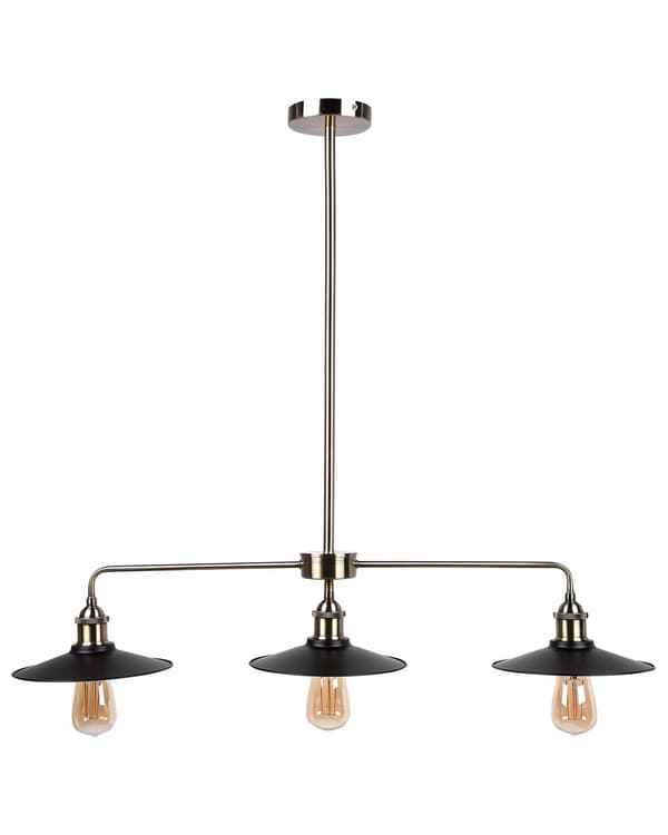 Hängande Lampa 3 Lampor Svarta Runda Skärmar Metall Industriell Design