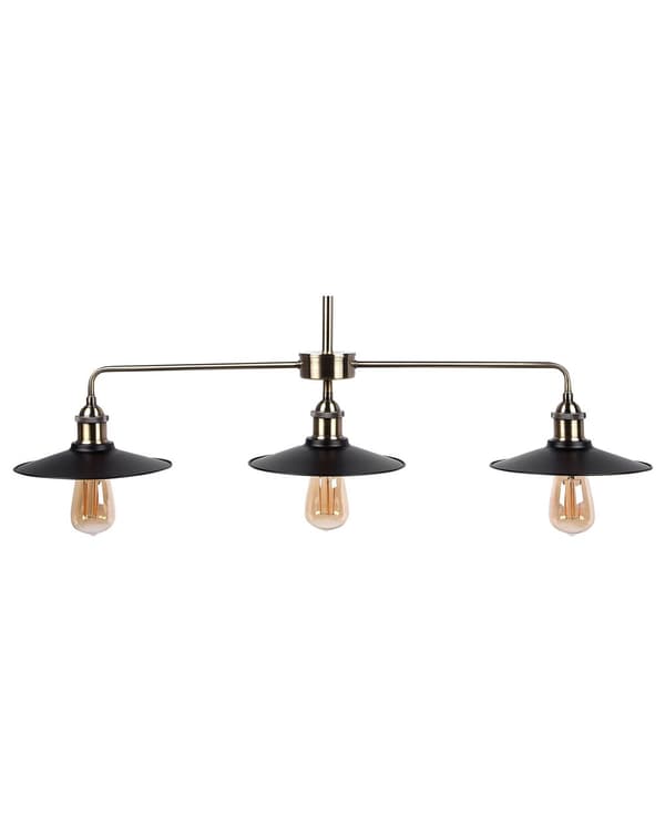 Hängande Lampa 3 Lampor Svarta Runda Skärmar Metall Industriell Design