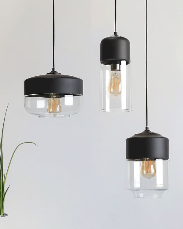 Hängande Lampa Svart Transparent Glas Skärm Geometrisk Rund Modern Design