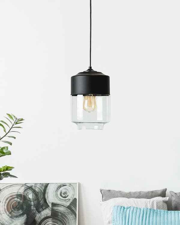 Hängande Lampa Svart Transparent Glas Skärm Geometrisk Rund Modern Design