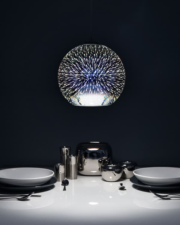 Taklampa Silver Hög Glans Reflektivt Glas Ljuseffekt Rund Form Eklektisk Glamorös Design