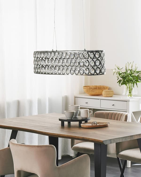 Hängande Lampa Silver Akryl Kristaller Öppen Rund Skärm Eklektisk Design