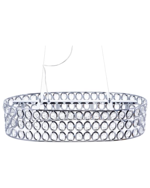Hängande Lampa Silver Akryl Kristaller Öppen Rund Skärm Eklektisk Design