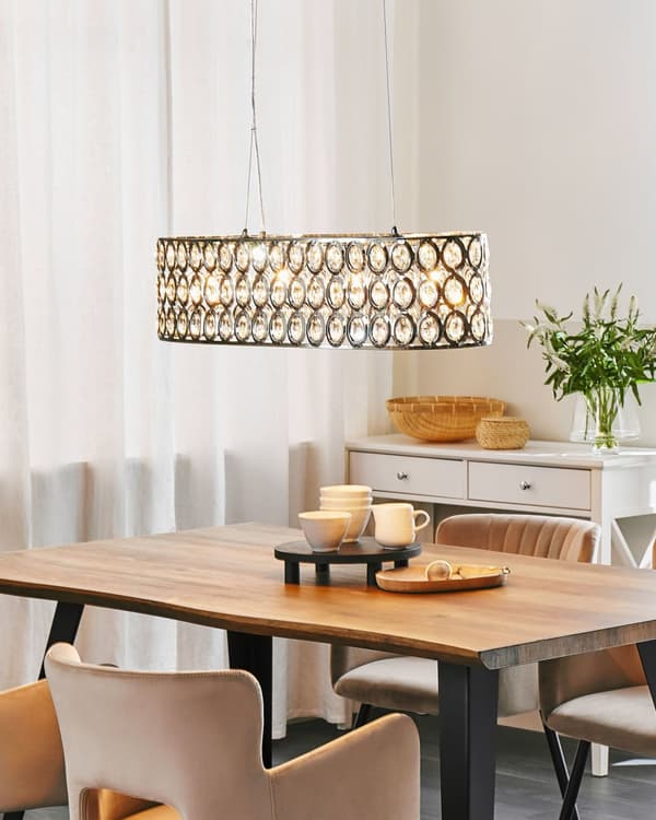 Hängande Lampa Silver Akryl Kristaller Öppen Rund Skärm Eklektisk Design