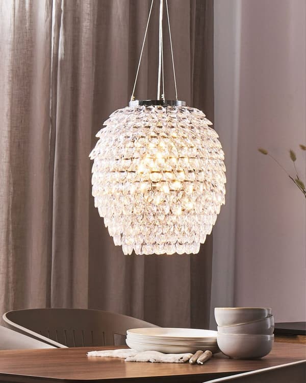 Taklampa Silver Kristaller 110 cm Hängande Omgivande Ljus Glam