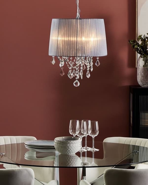 Taklampa Silver Grå Glam Kristallkrona med 3 lampor