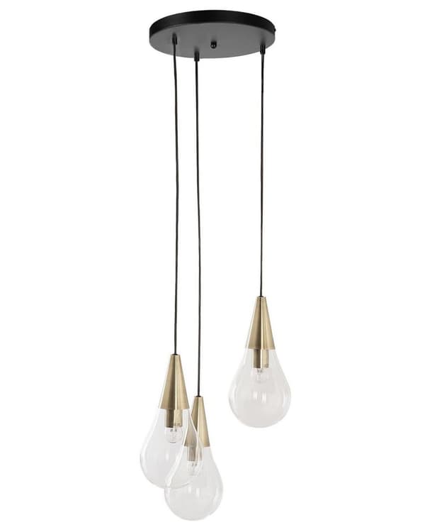 Hängande Lampa Mässing Transparent Glas Guld Metallelement 3 Lampor Modern