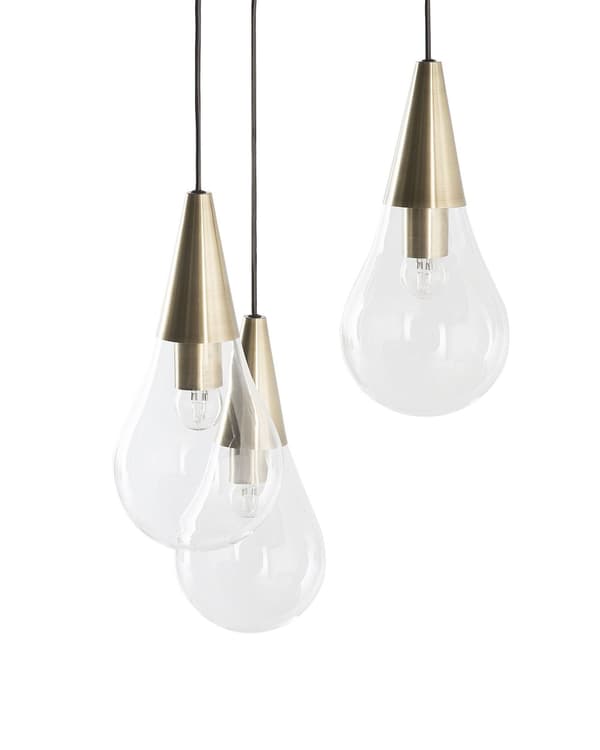Hängande Lampa Mässing Transparent Glas Guld Metallelement 3 Lampor Modern