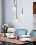 Miniatyrbild 2 av 8: Hängande Lampa Mässing Transparent Glas Guld Metallelement 3 Lampor Modern