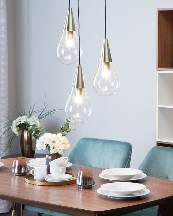 Hängande Lampa Mässing Transparent Glas Guld Metallelement 3 Lampor Modern