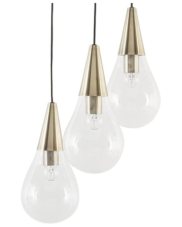 Hängande Lampa Mässing Transparent Glas Guld Metallelement 3 Lampor Modern