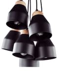 Miniatyrbild 5 av 8: Taklampa Svart Metall och Ljust Trä 6 Lampor Klockform Modern