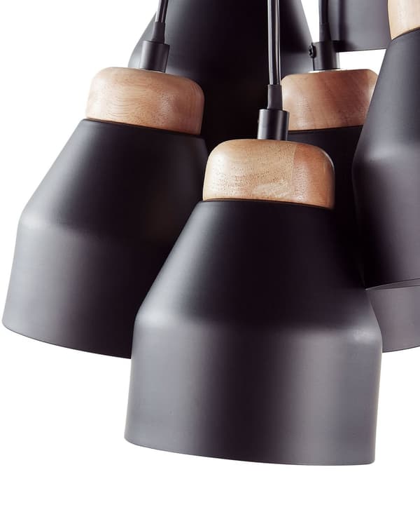 Taklampa Svart Metall och Ljust Trä 6 Lampor Klockform Modern