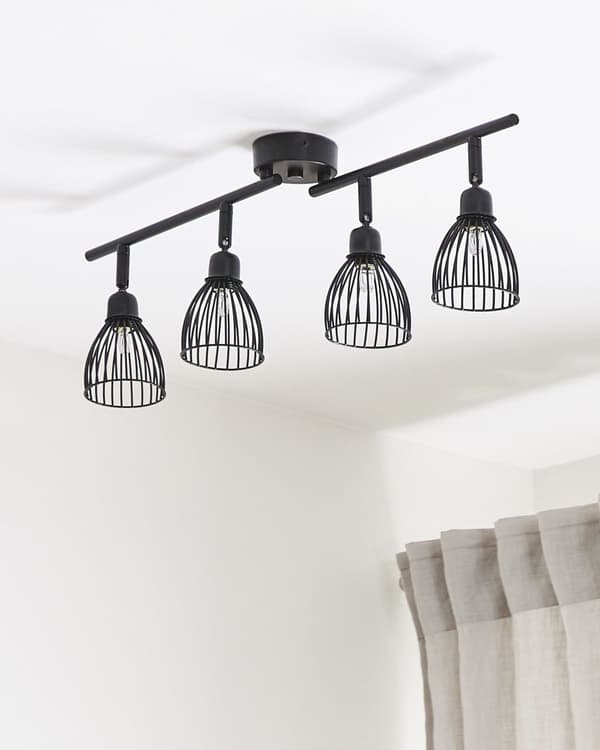 Taklampa Metall Svart 66 cm 4 Lampor Justerbara Armar och Moderna Nyanser av Stavar