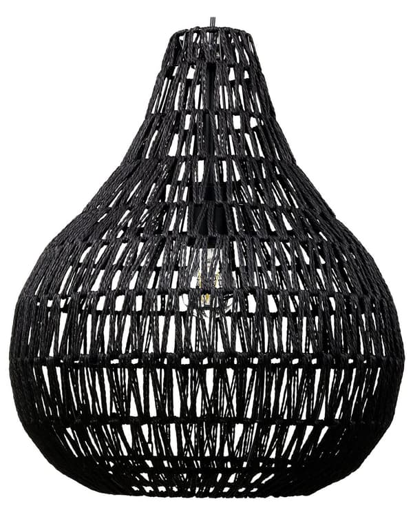 Taklampa Svart Papperssnöre Flätad skärm Rund Boho
