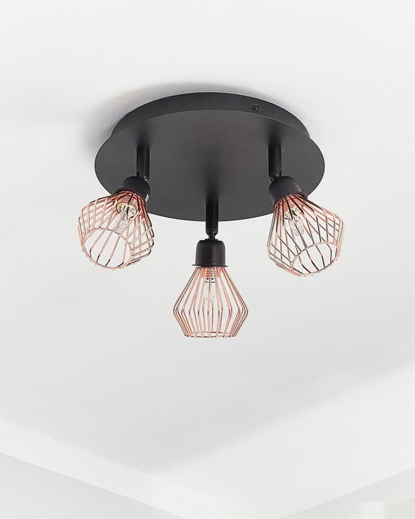Taklampa Svart Koppar Metall 3 lampor Justerbar Industriell Modern Geometrisk design