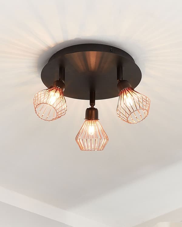 Taklampa Svart Koppar Metall 3 lampor Justerbar Industriell Modern Geometrisk design