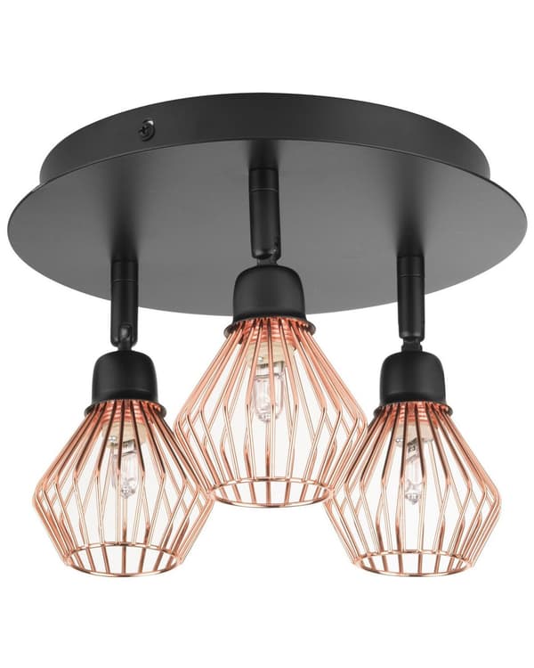 Taklampa Svart Koppar Metall 3 lampor Justerbar Industriell Modern Geometrisk design