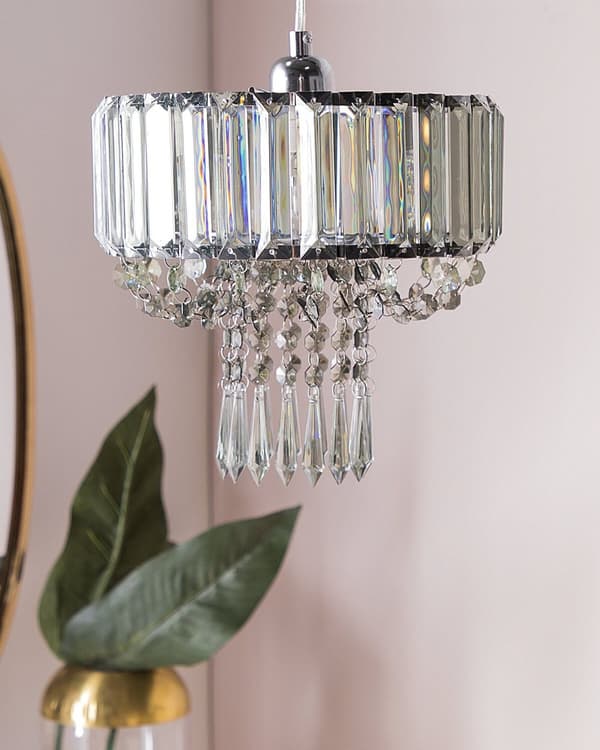Hängande Lampa Grå Metall Akryl Glas 83 cm Dekorativ Kristallkrona Glans Finish Glam