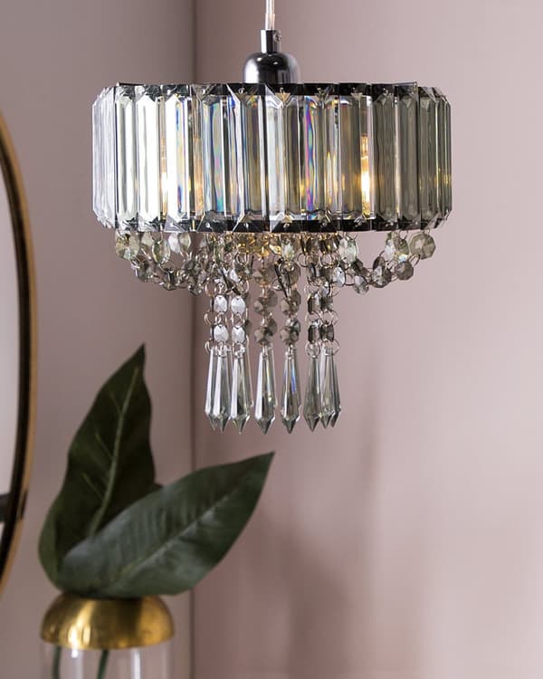 Hängande Lampa Grå Metall Akryl Glas 83 cm Dekorativ Kristallkrona Glans Finish Glam