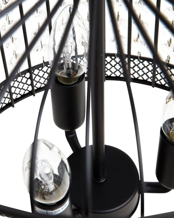 Taklampa Svart Metall Öppen burskärm Konstkristaller Vintage Glamour