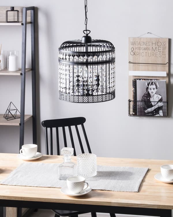 Taklampa Svart Metall Öppen burskärm Konstkristaller Vintage Glamour