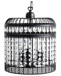 Miniatyrbild 1 av 8: Taklampa Svart Metall Öppen burskärm Konstkristaller Vintage Glamour