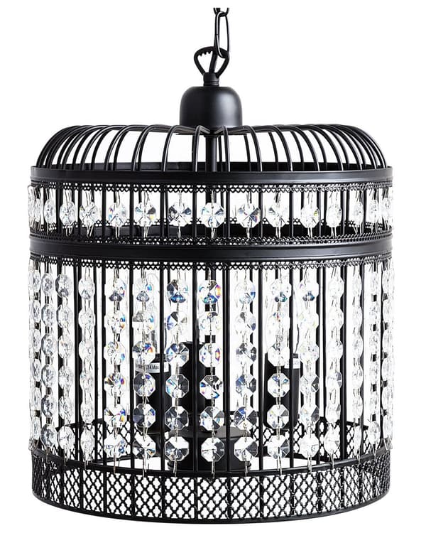 Taklampa Svart Metall Öppen burskärm Konstkristaller Vintage Glamour