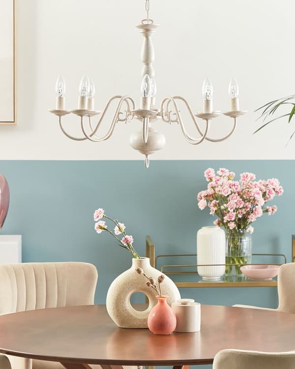 Hängande Lampa Vit och Guld Järn 8 Ljus Glam Vintage