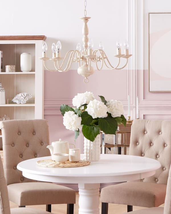 Hängande Lampa Vit och Guld Järn 8 Ljus Glam Vintage