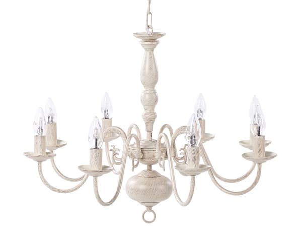Hängande Lampa Vit och Guld Järn 8 Ljus Glam Vintage