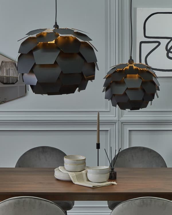 Hängande Lampa Svart Plast Tallkotte Glob Skärm
