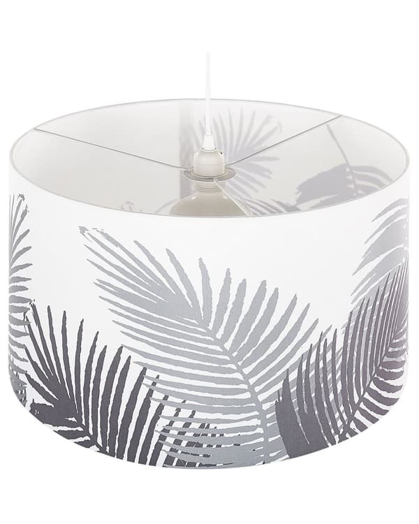 Hängande Lampa Vit och Grå tyg Trum Skärm Löv Mönster Tak
