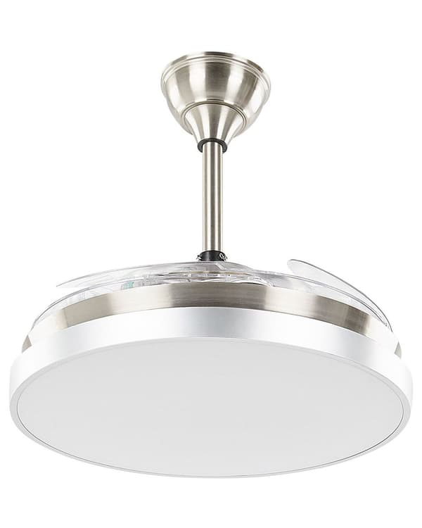 Takfläkt med Lampa Luftkonditionering Silver Syntetmaterial Metall 4 Blad Fjärrkontroll Vardagsrum Sovrum